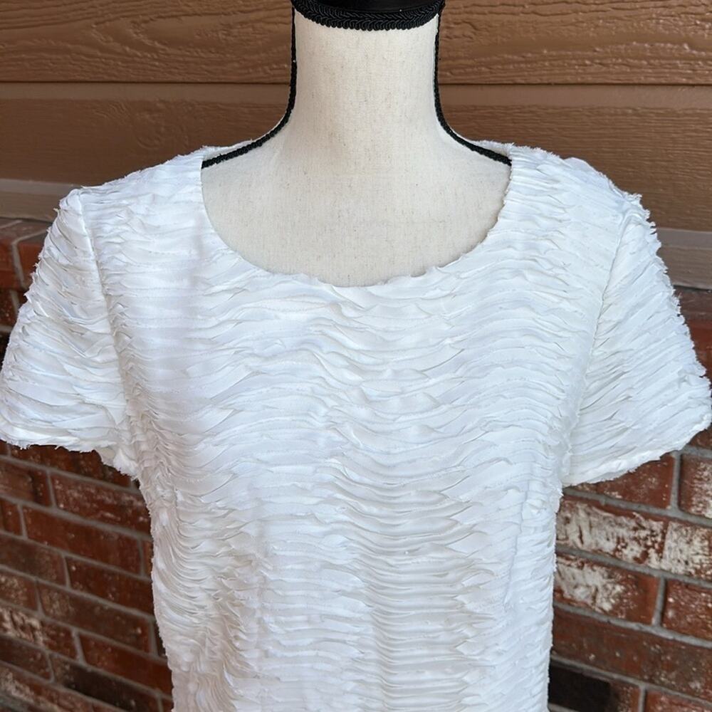 Ark & Co White Ruffle Shift Dress Raw Hem Mini Short Sleeve Bridal Size Small - Picture 2 of 8